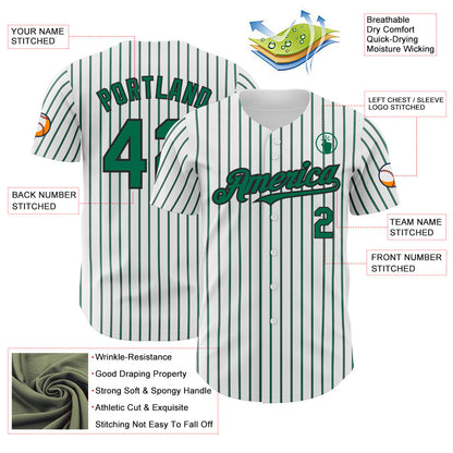 Custom White (Black Kelly Green Pinstripe) Kelly Green-Black Authentic Baseball Jersey - Sky-Custom