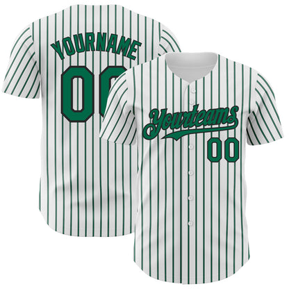 Custom White (Black Kelly Green Pinstripe) Kelly Green-Black Authentic Baseball Jersey - Sky-Custom