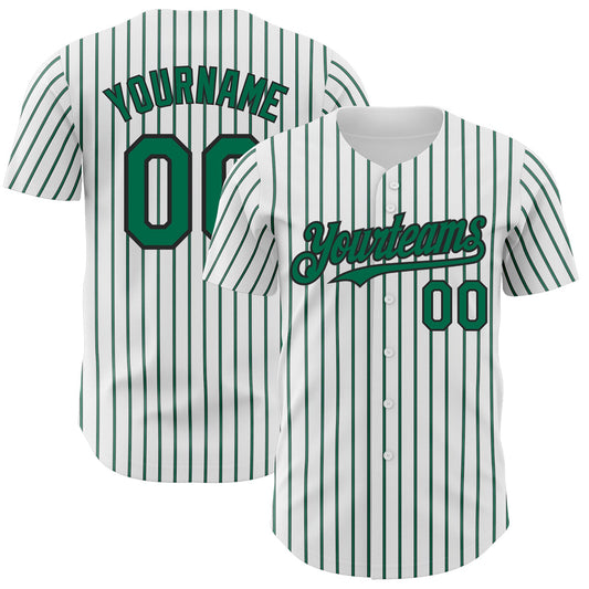 Custom White (Black Kelly Green Pinstripe) Kelly Green-Black Authentic Baseball Jersey - Sky-Custom
