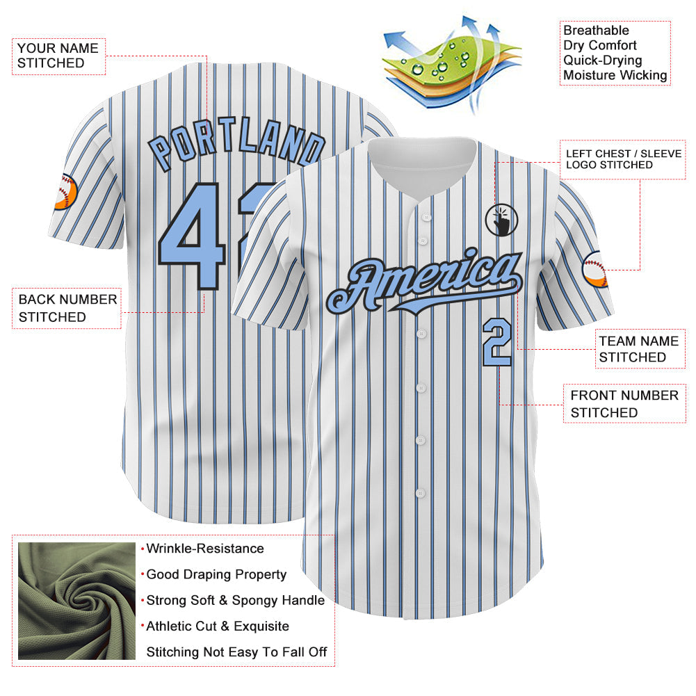 Custom White (Black Light Blue Pinstripe) Light Blue-Black Authentic Baseball Jersey - Sky-Custom