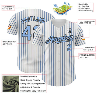 Custom White (Black Light Blue Pinstripe) Light Blue-Black Authentic Baseball Jersey - Sky-Custom