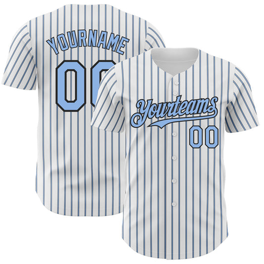 Custom White (Black Light Blue Pinstripe) Light Blue-Black Authentic Baseball Jersey - Sky-Custom