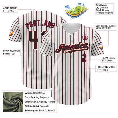 Custom White (Black Crimson Pinstripe) Black Crimson-Cream Authentic Baseball Jersey - Sky-Custom