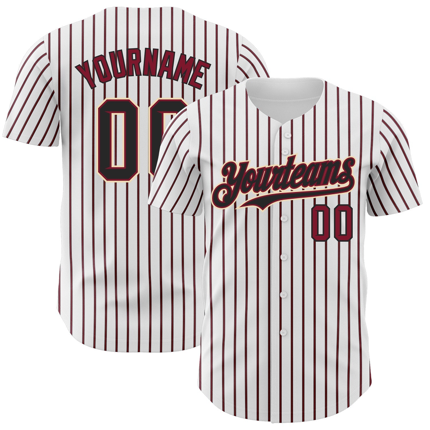 Custom White (Black Crimson Pinstripe) Black Crimson-Cream Authentic Baseball Jersey - Sky-Custom