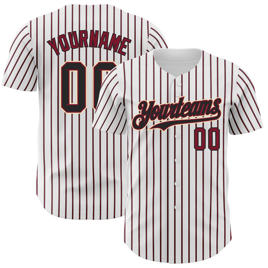 Custom White (Black Crimson Pinstripe) Black Crimson-Cream Authentic Baseball Jersey - Sky-Custom