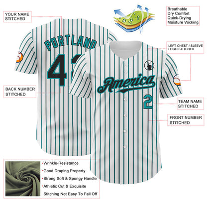 Custom White (Black Teal Pinstripe) Black-Teal Authentic Baseball Jersey - Sky-Custom