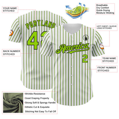Custom White (Black Neon Green Pinstripe) Neon Green-Black Authentic Baseball Jersey - Sky-Custom
