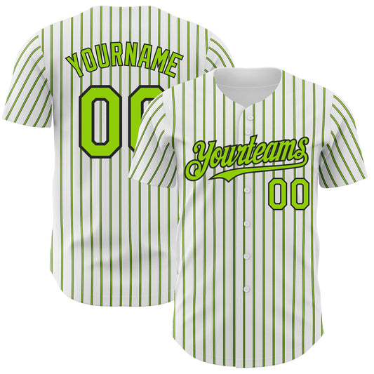 Custom White (Black Neon Green Pinstripe) Neon Green-Black Authentic Baseball Jersey - Sky-Custom