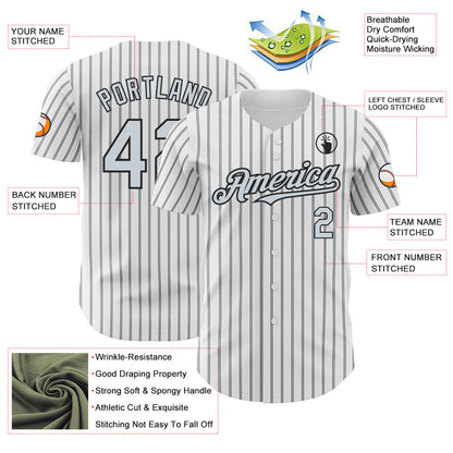 Custom White (Black Silver Pinstripe) Silver-Black Authentic Baseball Jersey - Sky-Custom