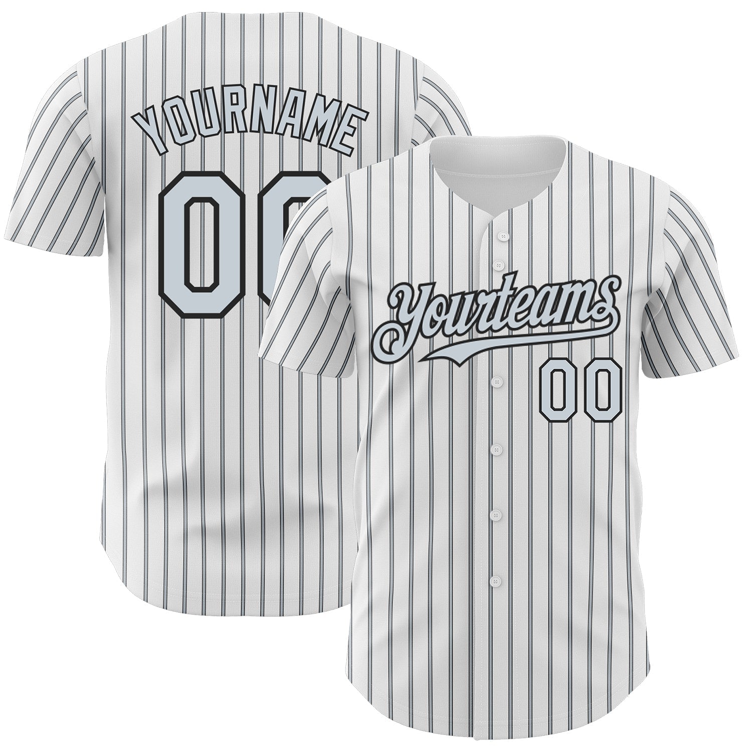 Custom White (Black Silver Pinstripe) Silver-Black Authentic Baseball Jersey - Sky-Custom