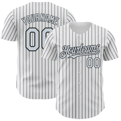 Custom White (Black Silver Pinstripe) Silver-Black Authentic Baseball Jersey - Sky-Custom