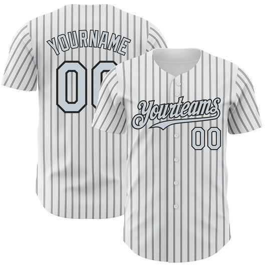 Custom White (Black Silver Pinstripe) Silver-Black Authentic Baseball Jersey - Sky-Custom