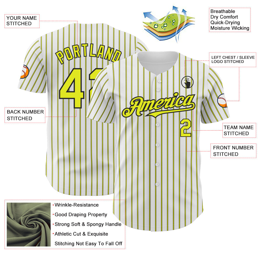 Custom White (Black Neon Yellow Pinstripe) Silver-Black Authentic Baseball Jersey - Sky-Custom