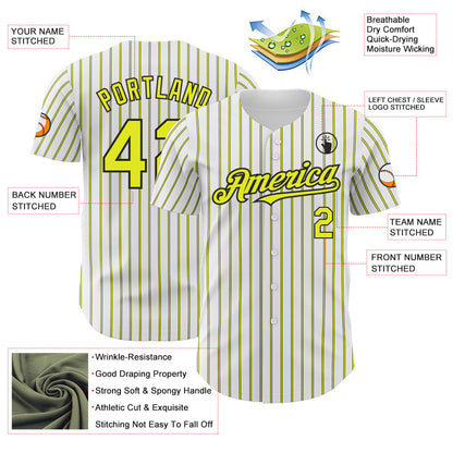 Custom White (Black Neon Yellow Pinstripe) Silver-Black Authentic Baseball Jersey - Sky-Custom