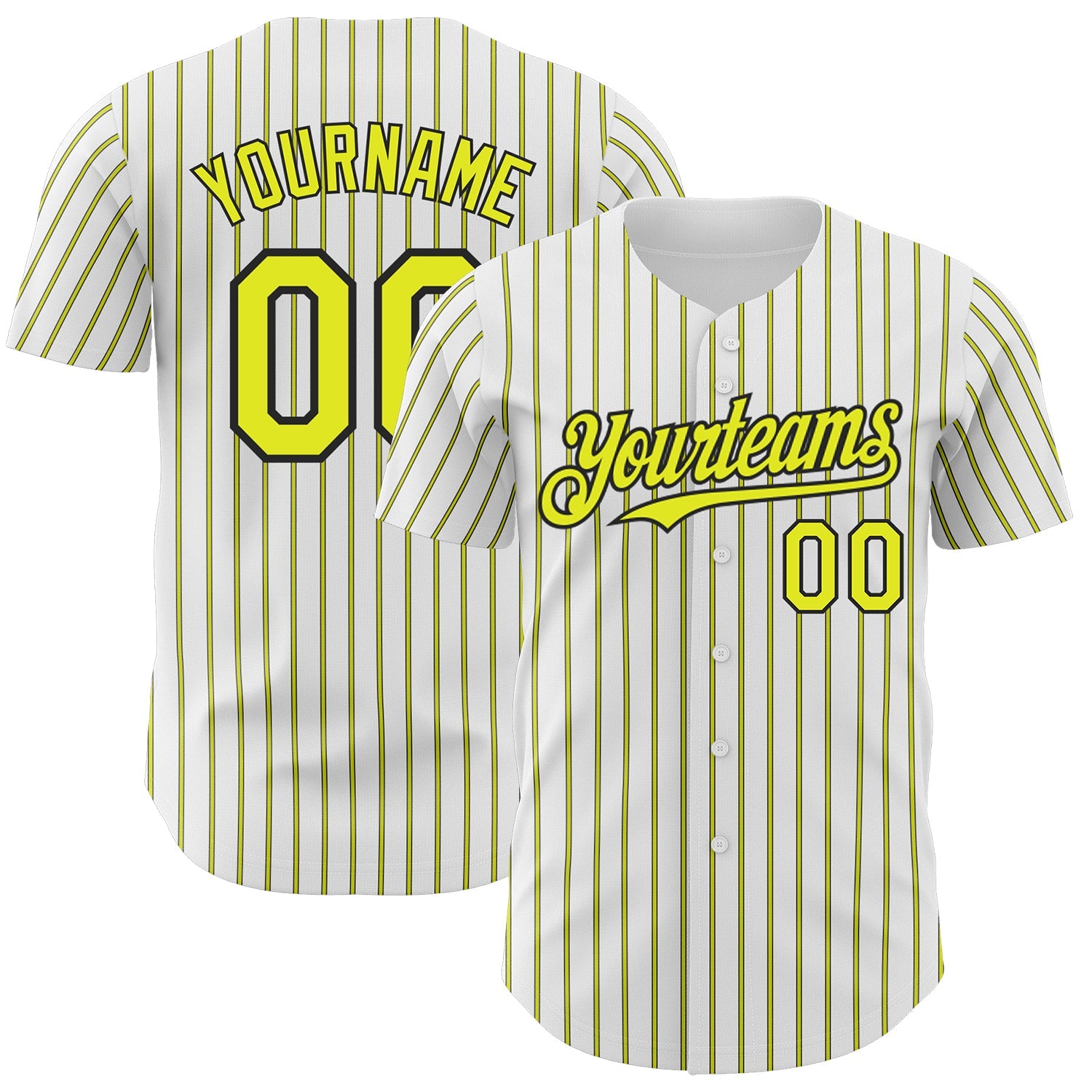 Custom White (Black Neon Yellow Pinstripe) Silver-Black Authentic Baseball Jersey - Sky-Custom