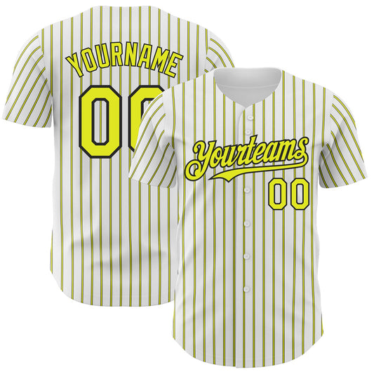 Custom White (Black Neon Yellow Pinstripe) Silver-Black Authentic Baseball Jersey - Sky-Custom