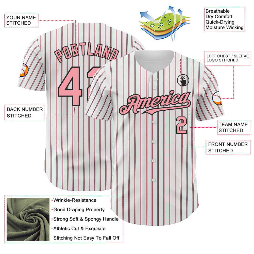 Custom White (Black Medium Pink Pinstripe) Silver-Black Authentic Baseball Jersey - Sky-Custom