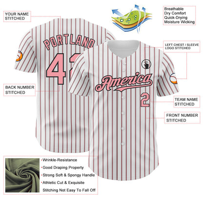Custom White (Black Medium Pink Pinstripe) Silver-Black Authentic Baseball Jersey - Sky-Custom