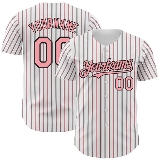 Custom White (Black Medium Pink Pinstripe) Silver-Black Authentic Baseball Jersey - Sky-Custom