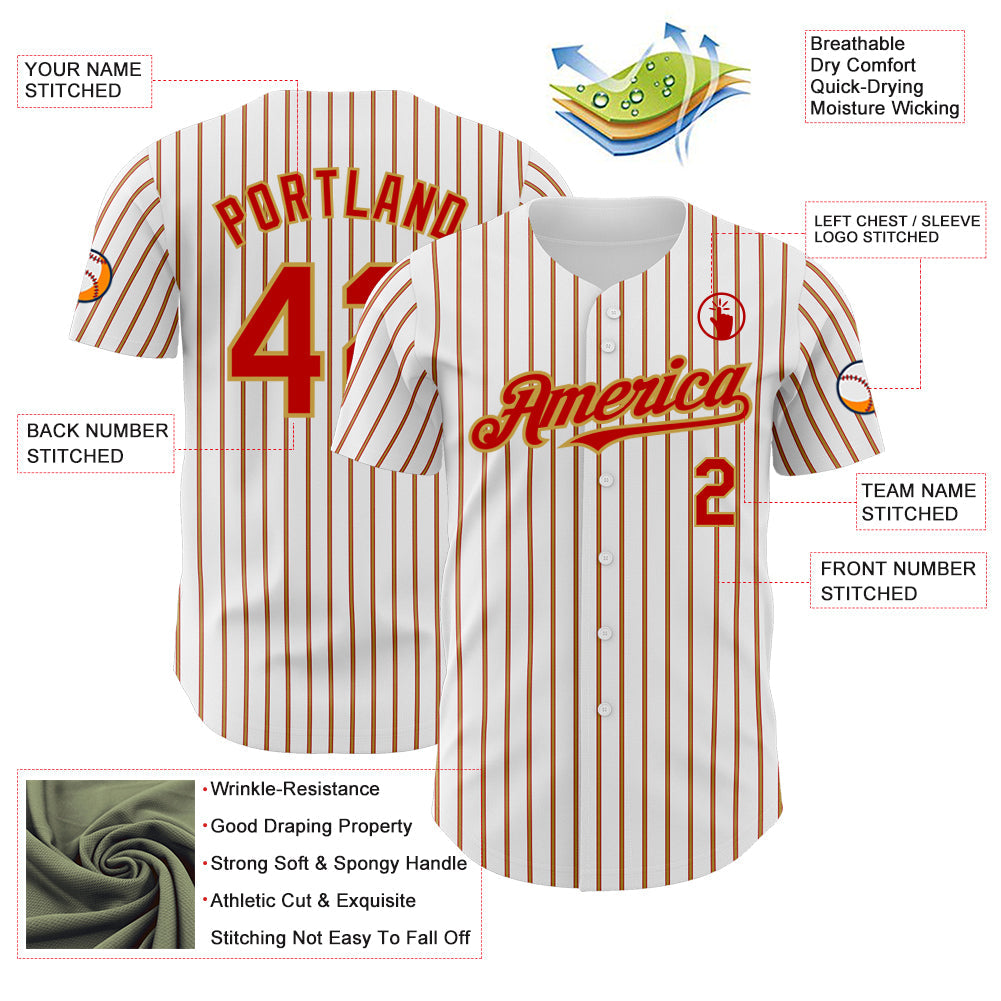 Custom White (Red Old Gold Pinstripe) Red-Old Gold Authentic Baseball Jersey - Sky-Custom