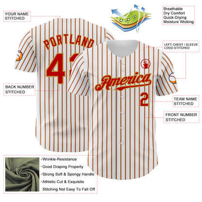 Custom White (Red Old Gold Pinstripe) Red-Old Gold Authentic Baseball Jersey - Sky-Custom