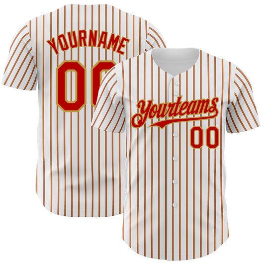 Custom White (Red Old Gold Pinstripe) Red-Old Gold Authentic Baseball Jersey - Sky-Custom