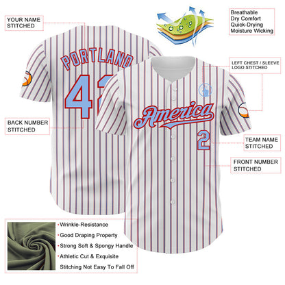 Custom White (Red Light Blue Pinstripe) Light Blue-Red Authentic Baseball Jersey - Sky-Custom