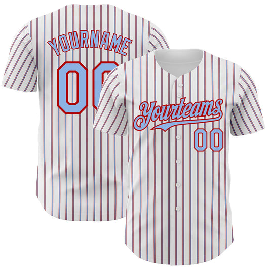 Custom White (Red Light Blue Pinstripe) Light Blue-Red Authentic Baseball Jersey - Sky-Custom
