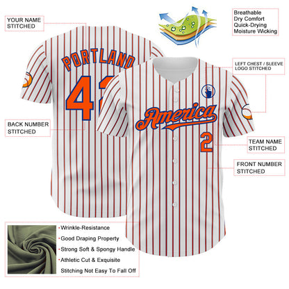 Custom White (Royal Orange Pinstripe) Orange-Royal Authentic Baseball Jersey - Sky-Custom