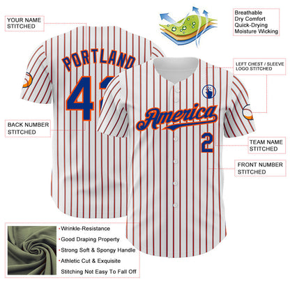 Custom White (Royal Orange Pinstripe) Orange-Royal Authentic Baseball Jersey - Sky-Custom