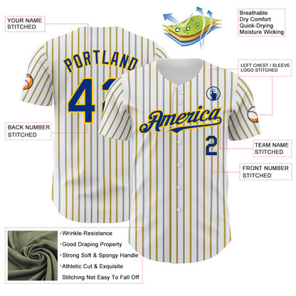 Custom White (Royal Yellow Pinstripe) Royal-Yellow Authentic Baseball Jersey - Sky-Custom