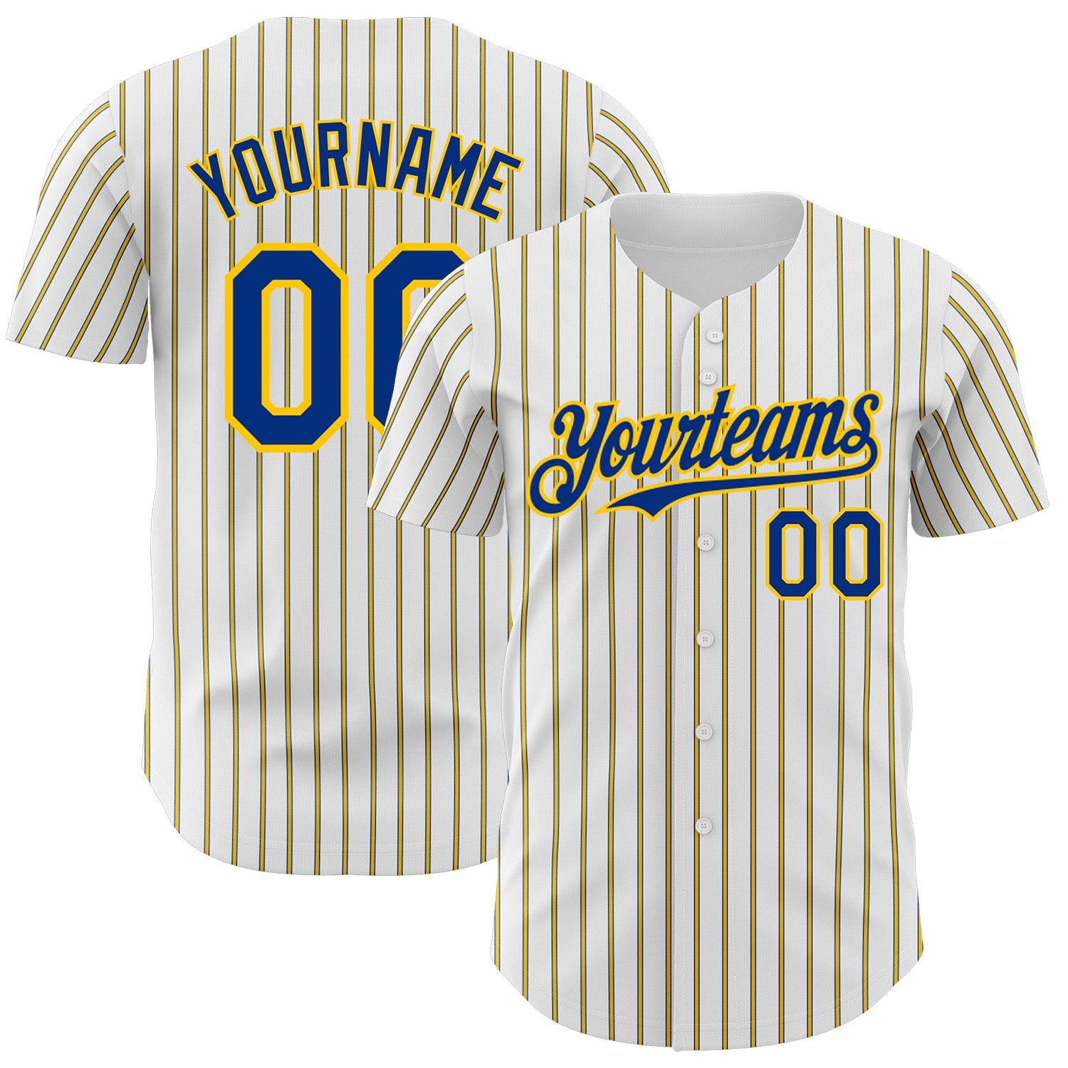 Custom White (Royal Yellow Pinstripe) Royal-Yellow Authentic Baseball Jersey - Sky-Custom