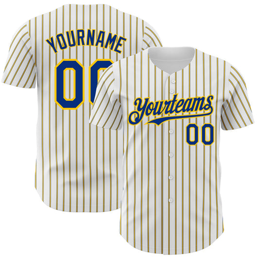 Custom White (Royal Yellow Pinstripe) Royal-Yellow Authentic Baseball Jersey - Sky-Custom