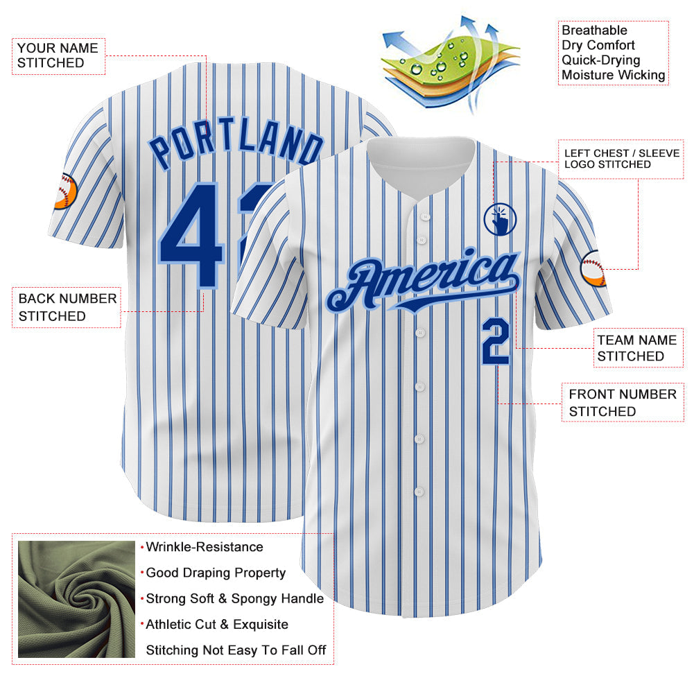 Custom White (Royal Light Blue Pinstripe) Royal-Light Blue Authentic Baseball Jersey - Sky-Custom