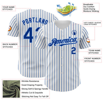 Custom White (Royal Light Blue Pinstripe) Royal-Light Blue Authentic Baseball Jersey - Sky-Custom