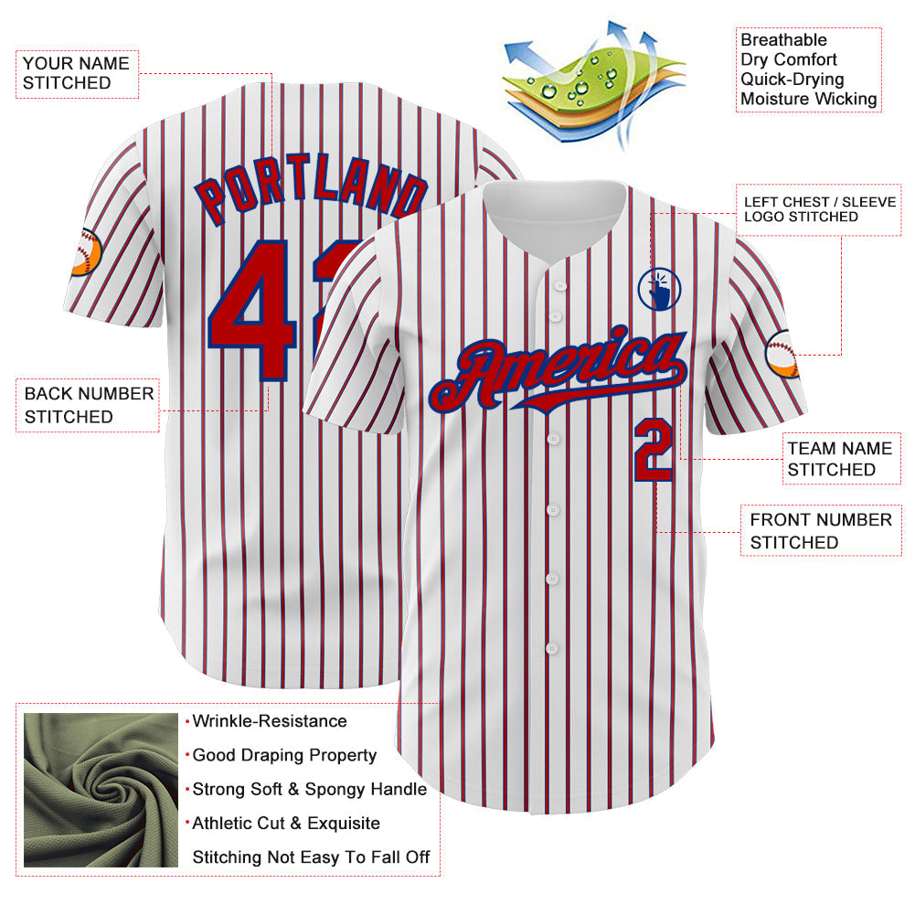 Custom White (Royal Red Pinstripe) Red-Royal Authentic Baseball Jersey - Sky-Custom