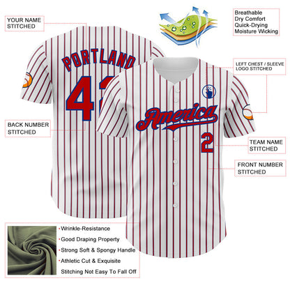 Custom White (Royal Red Pinstripe) Red-Royal Authentic Baseball Jersey - Sky-Custom