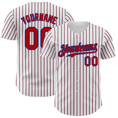 Custom White (Royal Red Pinstripe) Red-Royal Authentic Baseball Jersey - Sky-Custom