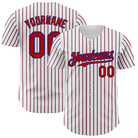 Custom White (Royal Red Pinstripe) Red-Royal Authentic Baseball Jersey - Sky-Custom