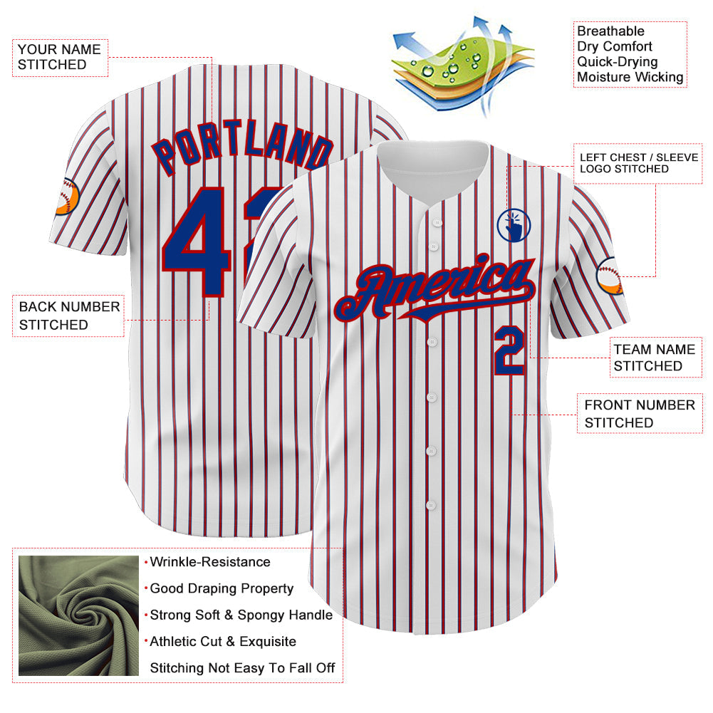 Custom White (Royal Red Pinstripe) Royal-Red Authentic Baseball Jersey - Sky-Custom