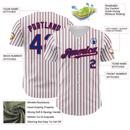 Custom White (Royal Red Pinstripe) Royal-Red Authentic Baseball Jersey - Sky-Custom