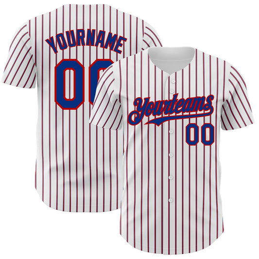 Custom White (Royal Red Pinstripe) Royal-Red Authentic Baseball Jersey - Sky-Custom
