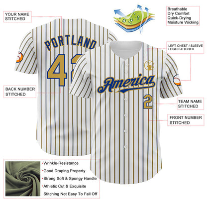 Custom White (Royal Old Gold Pinstripe) Old Gold-Royal Authentic Baseball Jersey - Sky-Custom