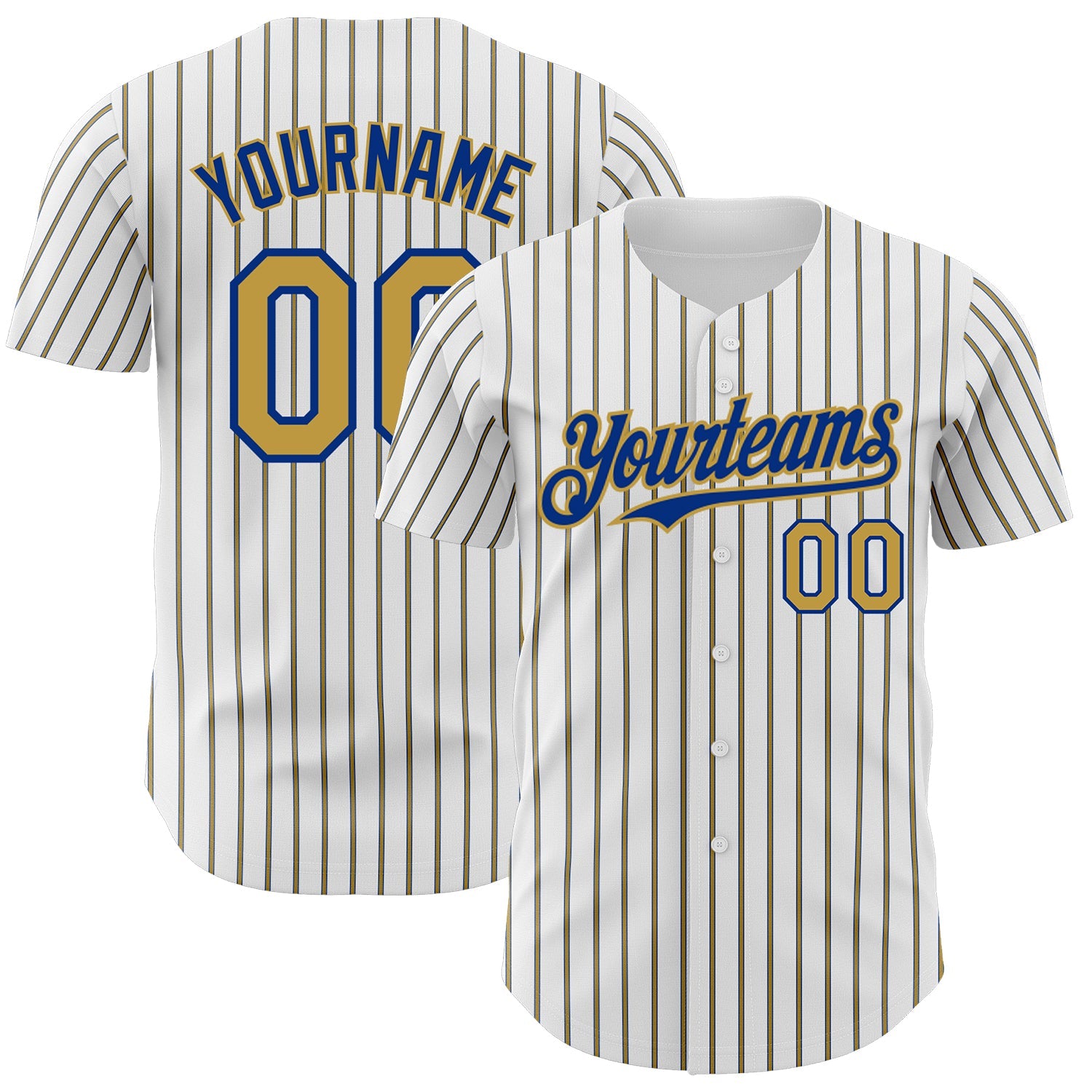 Custom White (Royal Old Gold Pinstripe) Old Gold-Royal Authentic Baseball Jersey - Sky-Custom