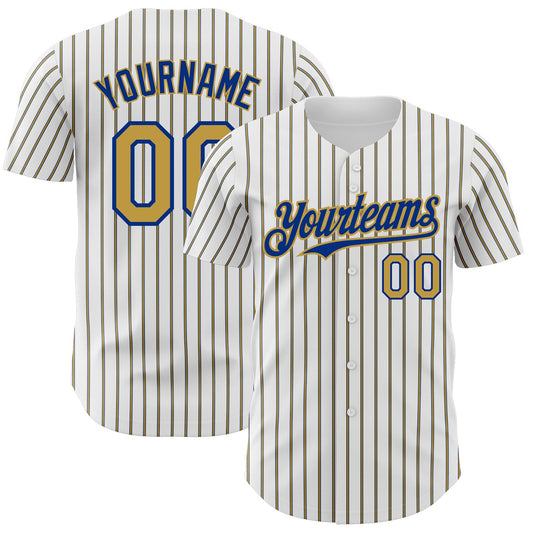 Custom White (Royal Old Gold Pinstripe) Old Gold-Royal Authentic Baseball Jersey - Sky-Custom