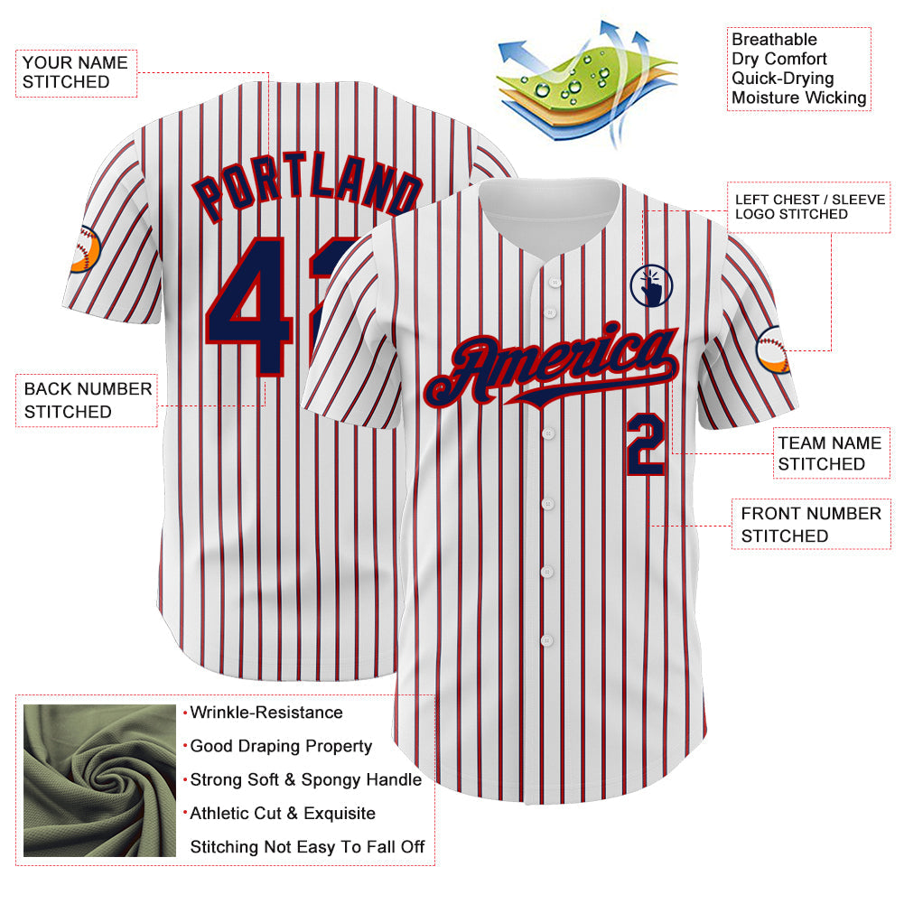 Custom White (Navy Red Pinstripe) Navy-Red Authentic Baseball Jersey - Sky-Custom