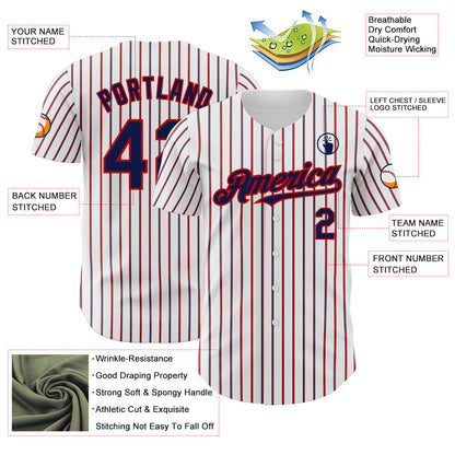 Custom White (Navy Red Pinstripe) Navy-Red Authentic Baseball Jersey - Sky-Custom