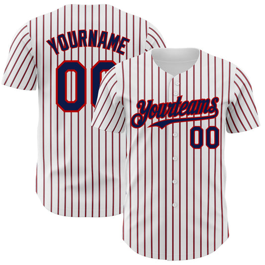 Custom White (Navy Red Pinstripe) Navy-Red Authentic Baseball Jersey - Sky-Custom