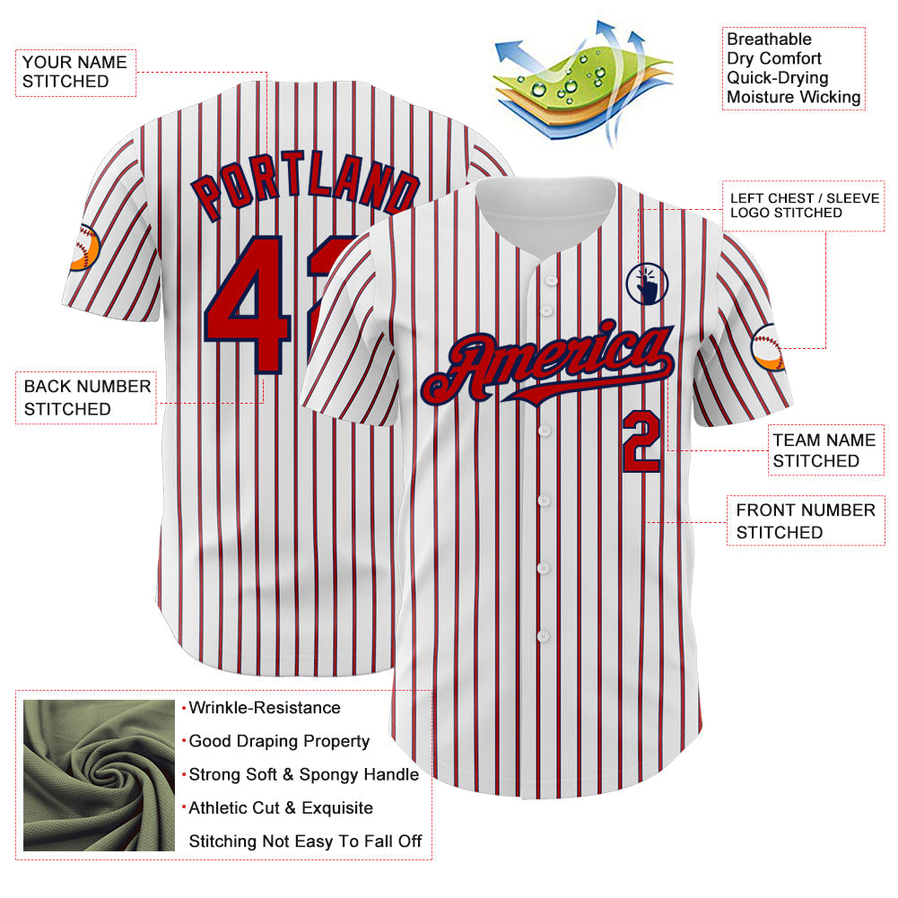 Custom White (Navy Red Pinstripe) Red-Navy Authentic Baseball Jersey - Sky-Custom