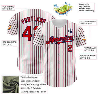 Custom White (Navy Red Pinstripe) Red-Navy Authentic Baseball Jersey - Sky-Custom